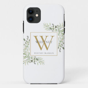 Case-Mate iPhone Case Élégant Monogramme Or Floral Verdure