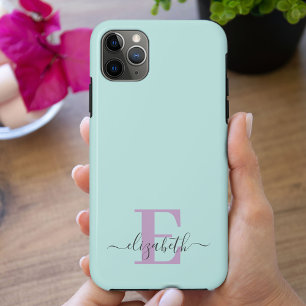 Case-Mate iPhone Case Élégant monogramme script vert clair et lilas