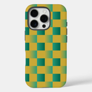 Coques iPhone 16 Pro Élégant motif à damiers en vert et or