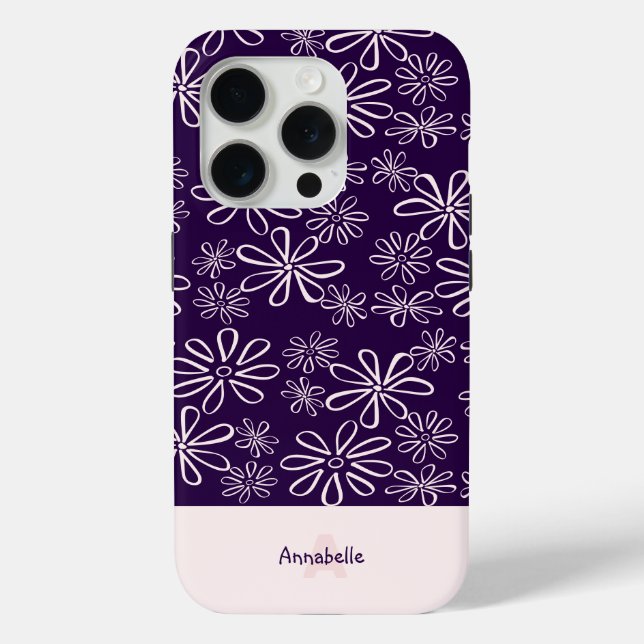 Coques Case-Mate iPhone Élégant Motif à fleurs violettes et bleues (Verso)