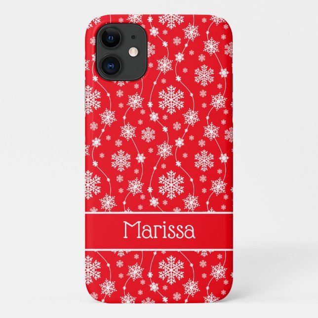 Coques Case-Mate iPhone Élégant Motif blanc d'hiver rouge vif (Dos)