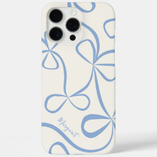 Coques iPhone 16 Pro Max Élégant Motif bleu clair Bow Nom personnalisé