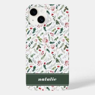 Coque Pour iPhone 14 Élégant Motif botanique de Noël d'hiver