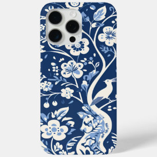 Coque iPhone 15 Pro Max Élégant Motif de Chinoiserie Vintage bleu et blanc