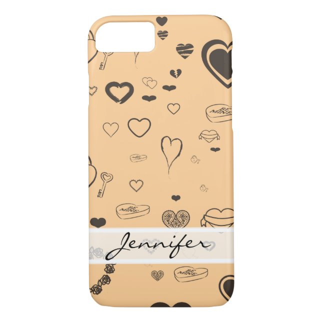 Coques Case-Mate iPhone Élégant Motif de coeur gris foncé moderne (Dos)