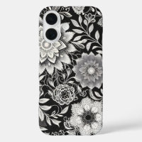 Élégant Motif de dentelle florale noir et blanc