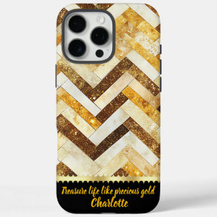 Coques iPhone 16 Pro Max Elégant motif en zigzag doré sur surface polie