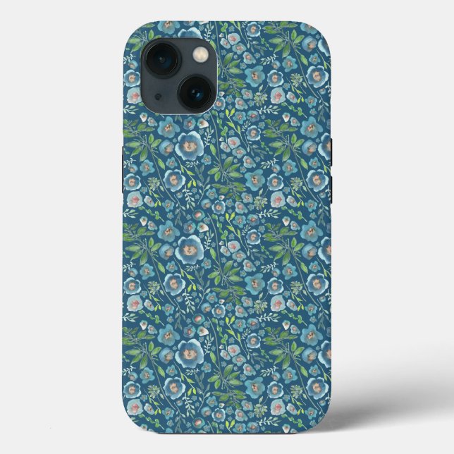 Coques Case-Mate iPhone Élégant motif floral bleu (Verso)