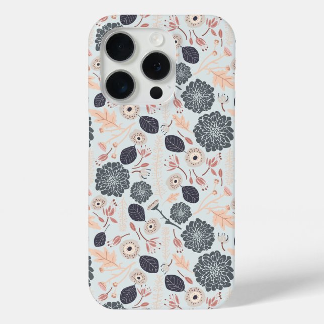 Coques Case-Mate iPhone Élégant motif floral bleu gris (Verso)