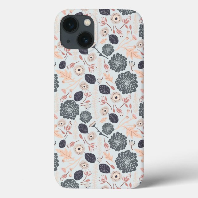 Coques Case-Mate iPhone Élégant motif floral bleu gris (Verso)