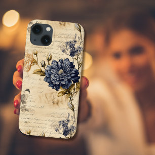 Case-Mate iPhone Case Élégant motif floral crème bleue