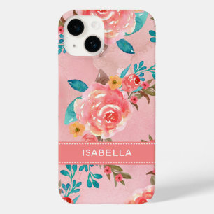 Coque Pour iPhone 14 Elégant motif floral rose aquarelle