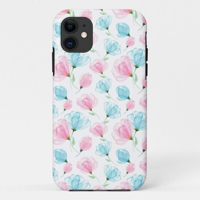 Coques Case-Mate iPhone Élégant motif floral rose et bleu (Dos)