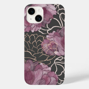 Coque Pour iPhone 14 Élégant motif floral rose et noir de pivoine