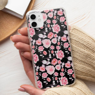 Case-Mate iPhone Case Élégant motif floral rose sur fond noir