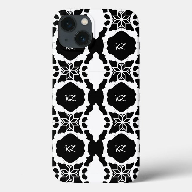 Coques Case-Mate iPhone Élégant motif monogramme noir et blanc (Verso)