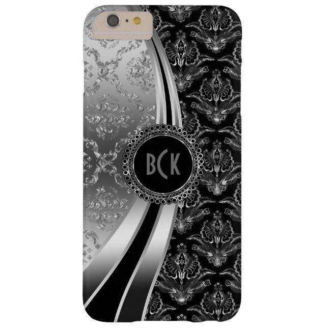 Coques Case-Mate iPhone Elégant noir & argent Floral Damask (Dos)