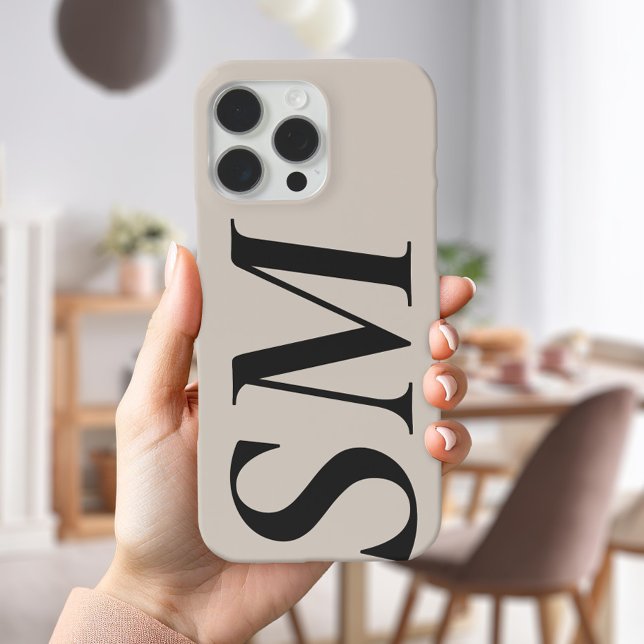 Coques Case-Mate iPhone Élégant noir beige Bold Monogramme initial (Créateur téléchargé)