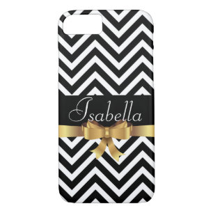 Coque iPhone 7 Élégant noir blanc chevron or arc monogramme