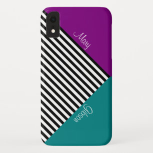 Coque Case-Mate Pour iPhone Élégant noir blanc rayé violet violet et Turquoise
