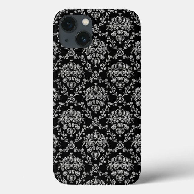 Coques Case-Mate iPhone Elégant noir et argent Damask (Verso)