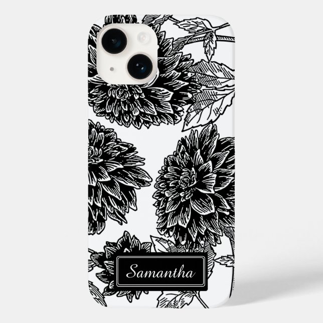 Coques Case-Mate iPhone Elégant noir et blanc Dahlia personnalisé (Verso)