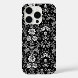 Coques iPhone 16 Pro Elégant noir et blanc Damas - Vintage baroque