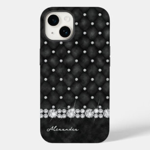 Coque Pour iPhone 14 Élégant noir et diamant Faux Parties scintillant M