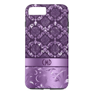 Coque iPhone 8 Plus/7 Plus Élégant Noir Et Métallurgique Violet Damas & Dente