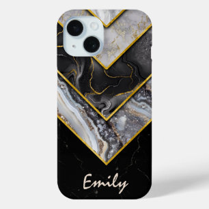 Coque Pour iPhone 15 Elégant noir gris unique géométrique