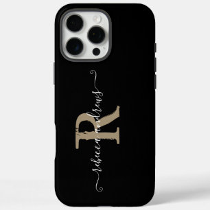 Coques iPhone 16 Pro Max Élégant Noir Initiales Monogramme Nom du script Pe