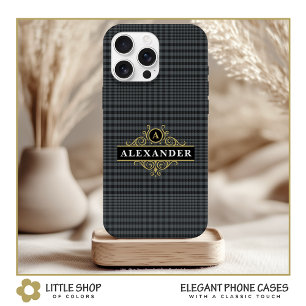 Coque Pour iPhone 15 Élégant noir Monogramme or cristallin plaqué
