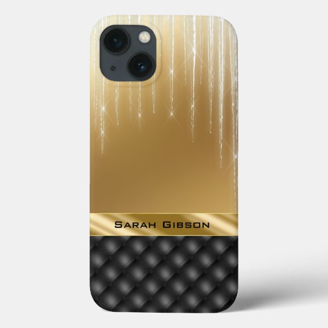Coques Case-Mate iPhone Élégant Noir Or avec nom personnalisé (Verso)