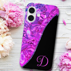 Coque Pour iPhone 16 Élégant noir rose chaud violet Parties scintillant