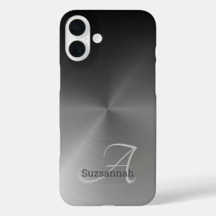 Coques iPhone 16 Plus Élégant nom de monogramme noir Ombre Faux métal