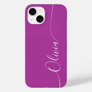 Coque Pour iPhone 14 Élégant Nom en Calligraphie Script Blanc Violet