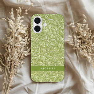 Coque Pour iPhone 16 Élégant Nom Personnalisé Botanique Vert