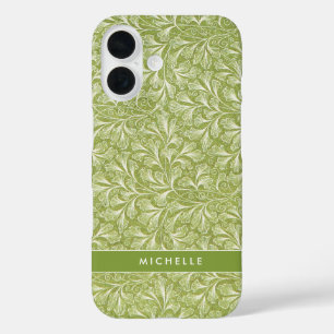 Coque Pour iPhone 16 Élégant nom personnalisé Green Botanical