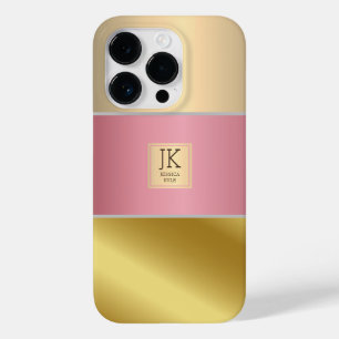 Coque Pour iPhone 14 Pro Élégant or Chopper rose en métal monogramme Nom