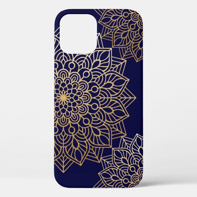 Coques Case-Mate iPhone Elégant or et Motif bleu Mandala (Verso)