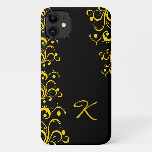 Coques Case-Mate iPhone Elégant or Jaune Noir Design ornemental (Dos)