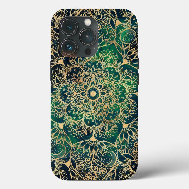 Coques Case-Mate iPhone Elégant or Mandala Floral Vert bleu (Verso)