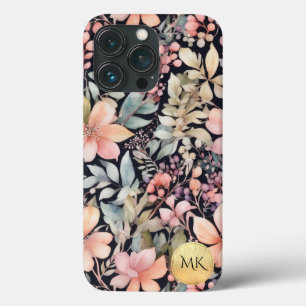 Case-Mate iPhone Case Élégant or noir rose floral Aquarelle Monogramme