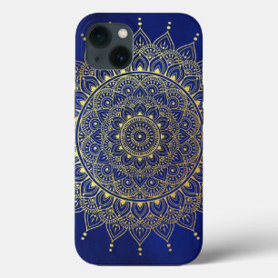Case-Mate iPhone Case Elégant or sur Deep Blue Floral Henna Mandala