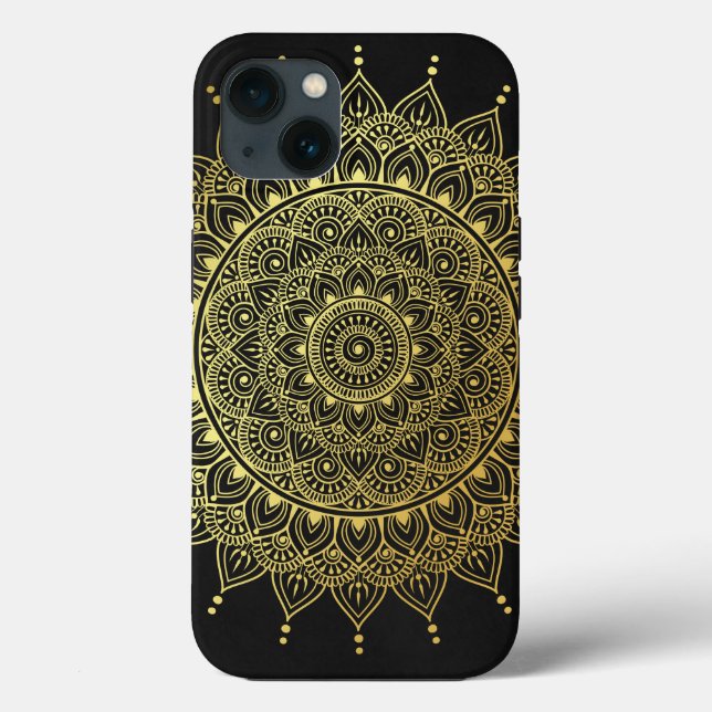Coques Case-Mate iPhone Elégant or sur Soft Black Floral Henna Mandala (Verso)