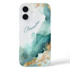 Elégant or Turquoise Abstrait Aquarelle Nom person