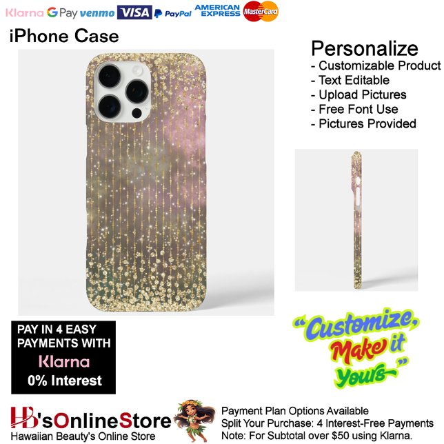 Coques Case-Mate iPhone Élégant Pailleté Perlé Or Féminin (Elegant Girly Gold Beaded Glitter Case-Mate iPhone Case.)