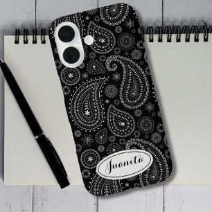 Coque Pour iPhone 16 Élégant Paisley Noir et Blanc – Rétro Oriental