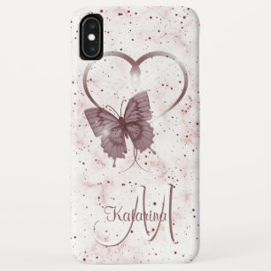 Case-Mate iPhone Case Élégant papillon rose Rose, monogramme de marbre