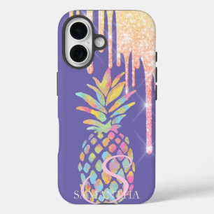Coque Pour iPhone 16 Élégant Parties scintillant gouttes Ananas coloré 